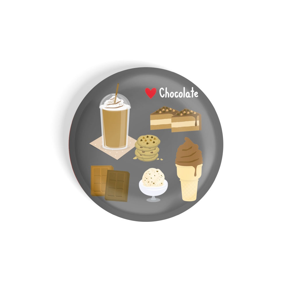 dhcrafts Round Fridge Magnet Multicolour Food Lovers I Love Chocolate Bars, Pastries, Cookies, Ice-cream, Cone ,shake Glossy Finish Design Pack of 1 (75 mm)